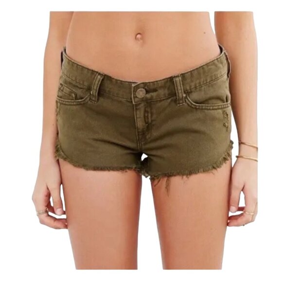 Urban Outfitters BDG Low Rise Dolphin Denim Shorts Olive Army Green - 27 - Picture 3 of 8